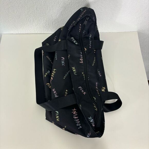 Victoria's Secret Pink Black with Colorful LOVE PINK Rainbow Logos Tote Bag 18 x - Picture 5 of 6